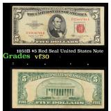 1953B $5 Red Seal United States Note Grades vf++