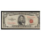 1953A $5 Red Seal United States Note Grades vf++