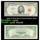 1963 $5 Red Seal United States Note Grades Choice