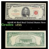 1953B $5 Red Seal United States Note Grades vf++