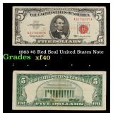 1963 $5 Red Seal United States Note Grades xf