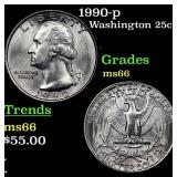 1990-p Washington Quarter 25c Grades GEM+ Unc