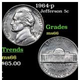 1964-p Jefferson Nickel 5c Grades GEM+ Unc