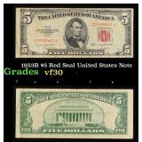 1953B $5 Red Seal United States Note Grades vf++