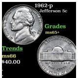 1962-p Jefferson Nickel 5c Grades GEM+ Unc