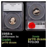 1988-s Proof Jefferson Nickel 5c pr70 dcam SEGS