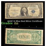 1935C $1 Blue Seal Silver Certificate Grades f+