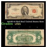 1953B $2 Red Seal United States Note Grades vf+