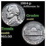 1964-p Jefferson Nickel 5c Grades GEM+ Unc