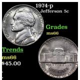 1974-p Jefferson Nickel 5c Grades GEM+ Unc