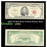 1963 $5 Red Seal United States Note Grades vf++