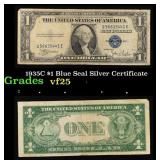 1935C $1 Blue Seal Silver Certificate Grades vf+