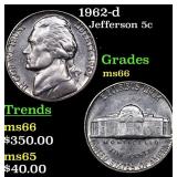 1962-d Jefferson Nickel 5c Grades GEM+ Unc