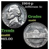 1964-p Jefferson Nickel 5c Grades GEM+ Unc