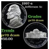1997-s Proof Jefferson Nickel 5c pr70 dcam SEGS