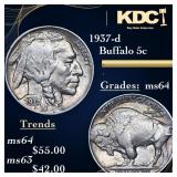 1937-d Buffalo Nickel 5c Grades Choice Unc