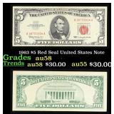 1963 $5 Red Seal United States Note Grades Choice
