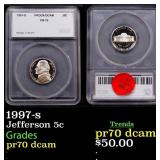 1997-s Proof Jefferson Nickel 5c pr70 dcam SEGS