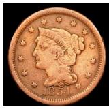 1854 Braided Hair Large Cent 1c Grades vf++