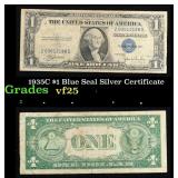 1935C $1 Blue Seal Silver Certificate Grades vf+
