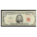 1963 $5 Red Seal United States Note Grades xf