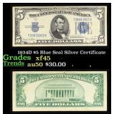 1934D $5 Blue Seal Silver Certificate Grades xf+