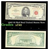 1963 $5 Red Seal United States Note Grades xf