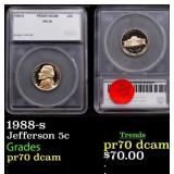 1988-s Proof Jefferson Nickel 5c pr70 dcam SEGS