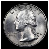 1991-d Washington Quarter 25c Grades GEM+ Unc