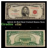 1953A $5 Red Seal United States Note Grades vf++