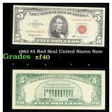 1963 $5 Red Seal United States Note Grades xf