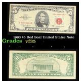 1963 $5 Red Seal United States Note Grades vf++