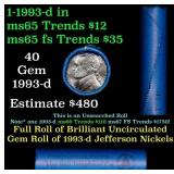 BU Shotgun Jefferson 5c roll, 1993-d 40 pcs Bank $