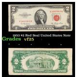 1953 $2 Red Seal United States Note Grades vf+