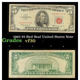 1963 $5 Red Seal United States Note Grades vf++