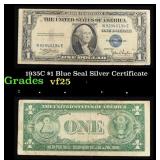 1935C $1 Blue Seal Silver Certificate Grades vf+