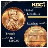 1959-d Lincoln Cent 1c Grades GEM++ Unc RD