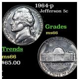 1964-p Jefferson Nickel 5c Grades GEM+ Unc