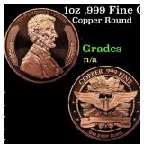 1oz .999 Fine Copper Bullion Round - Lincoln Penny