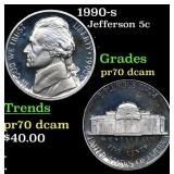 1990-s Proof Jefferson Nickel 5c Grades GEM++ Proo