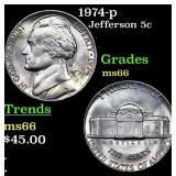 1974-p Jefferson Nickel 5c Grades GEM+ Unc