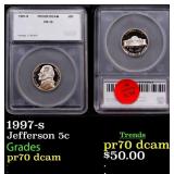 1997-s Proof Jefferson Nickel 5c pr70 dcam SEGS