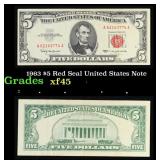 1963 $5 Red Seal United States Note Grades xf+