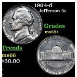 1964-d Jefferson Nickel 5c Grades GEM+ Unc