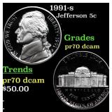 1991-s Proof Jefferson Nickel 5c pr70 dcam SEGS