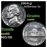 1964-p Jefferson Nickel 5c Grades GEM+ Unc