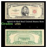 1953A $5 Red Seal United States Note Grades vf++
