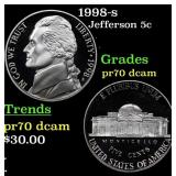 1998-s Proof Jefferson Nickel 5c Grades GEM++ Proo