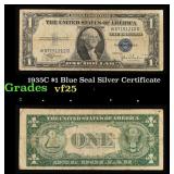 1935C $1 Blue Seal Silver Certificate Grades vf+