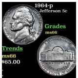 1964-p Jefferson Nickel 5c Grades GEM+ Unc